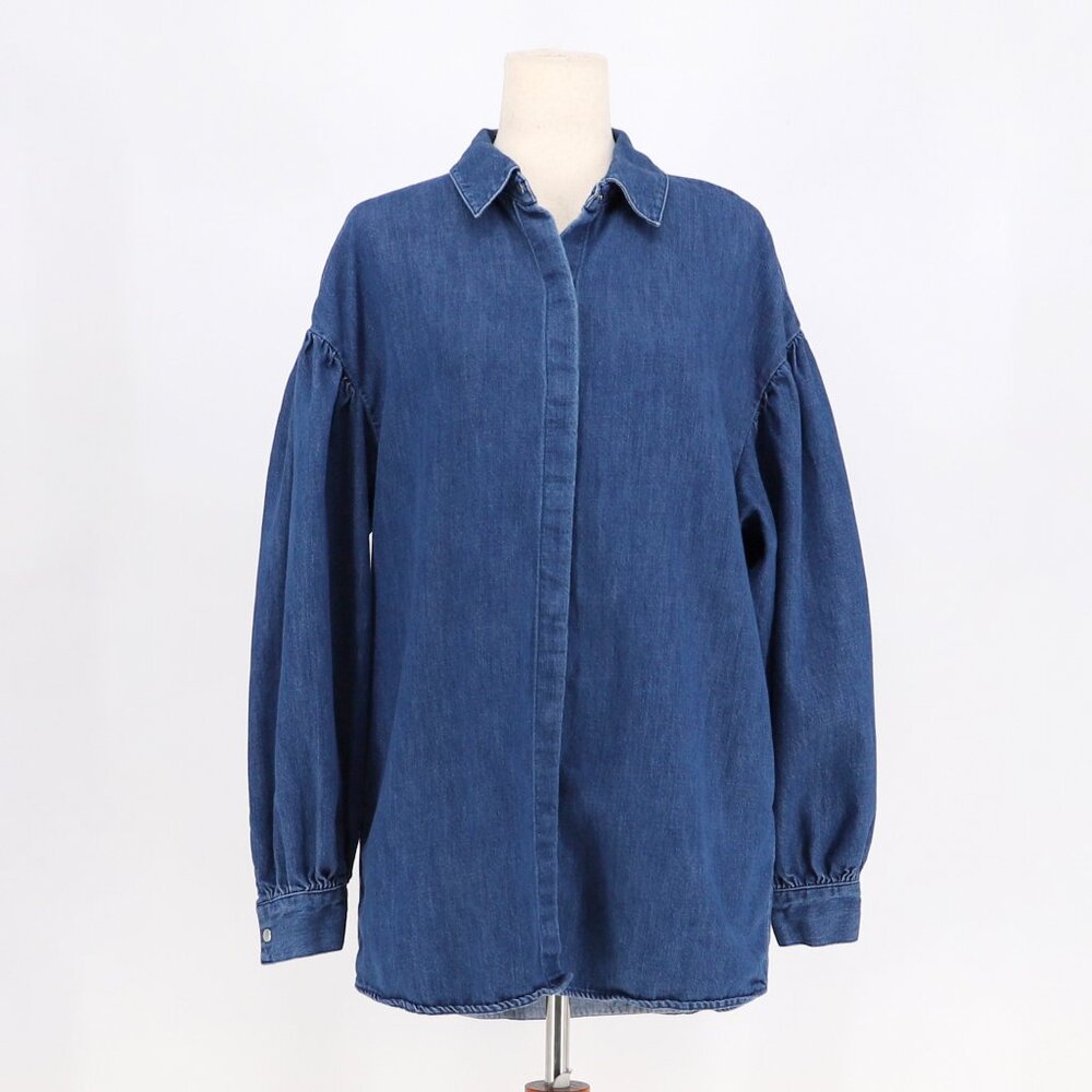 ZARA Denim Puff Sleeve Snap Button Oversized Shirt Size S